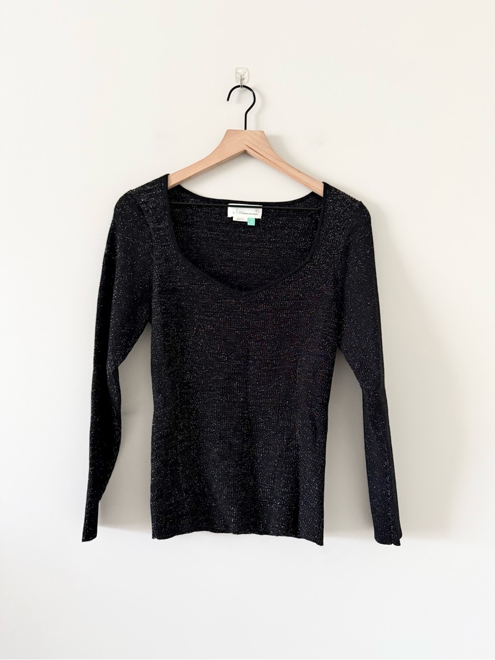 By Anthropologie Shimmer Metallic Black Ribbed Knit Sweater Size 1X